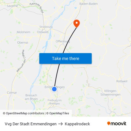 Vvg Der Stadt Emmendingen to Kappelrodeck map