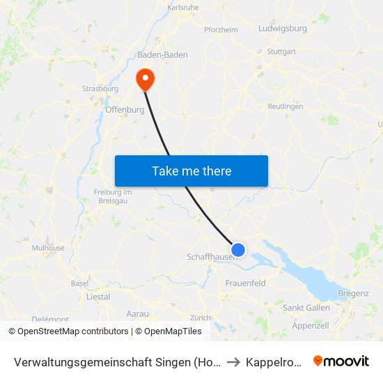 Verwaltungsgemeinschaft Singen (Hohentwiel) to Kappelrodeck map