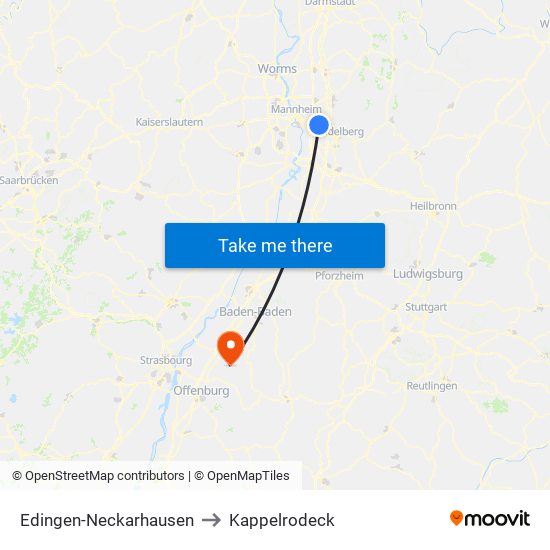 Edingen-Neckarhausen to Kappelrodeck map