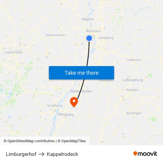 Limburgerhof to Kappelrodeck map