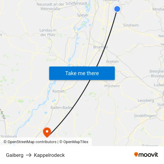 Gaiberg to Kappelrodeck map