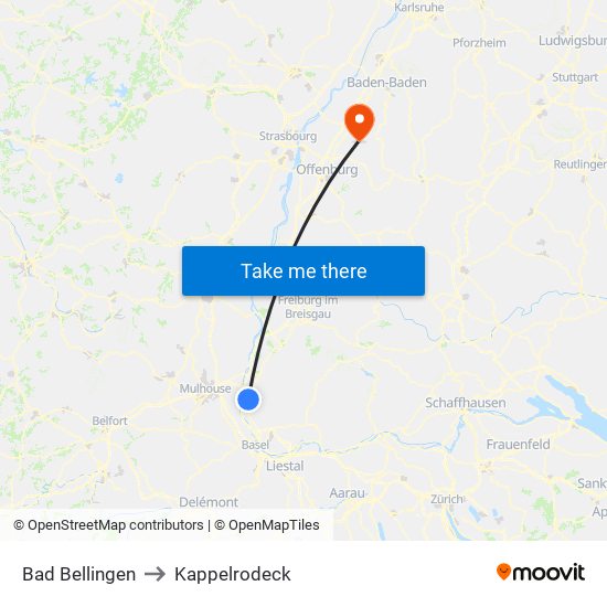 Bad Bellingen to Kappelrodeck map