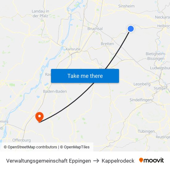 Verwaltungsgemeinschaft Eppingen to Kappelrodeck map