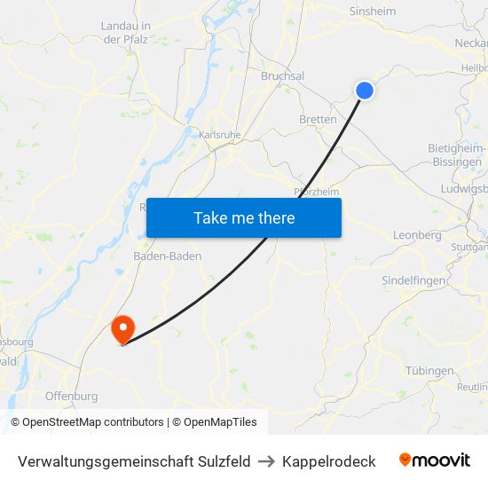 Verwaltungsgemeinschaft Sulzfeld to Kappelrodeck map