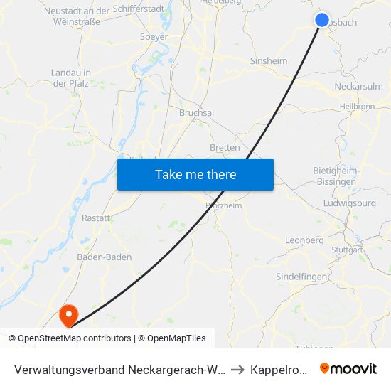 Verwaltungsverband Neckargerach-Waldbrunn to Kappelrodeck map