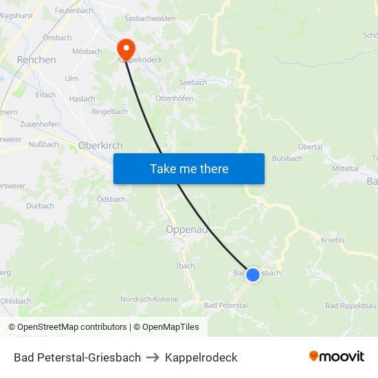 Bad Peterstal-Griesbach to Kappelrodeck map