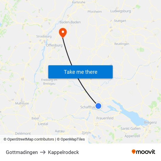 Gottmadingen to Kappelrodeck map