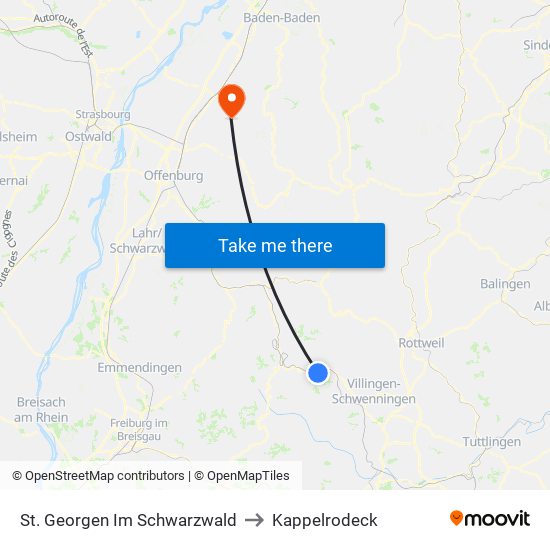 St. Georgen Im Schwarzwald to Kappelrodeck map