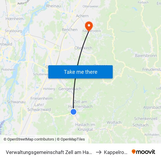 Verwaltungsgemeinschaft Zell am Harmersbach to Kappelrodeck map