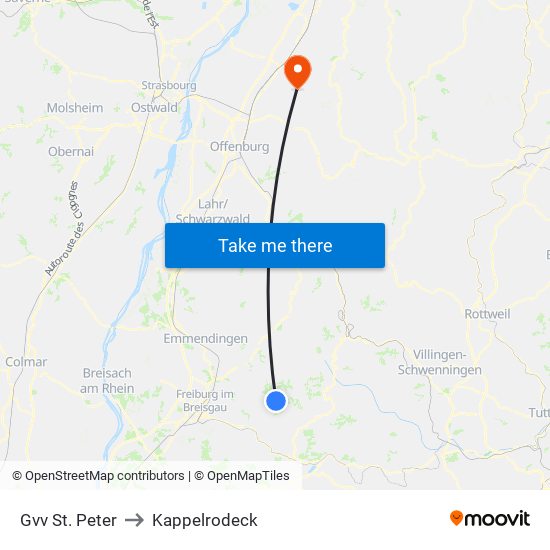 Gvv St. Peter to Kappelrodeck map
