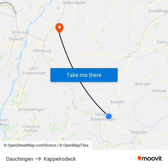 Dauchingen to Kappelrodeck map