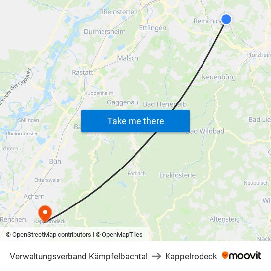 Verwaltungsverband Kämpfelbachtal to Kappelrodeck map