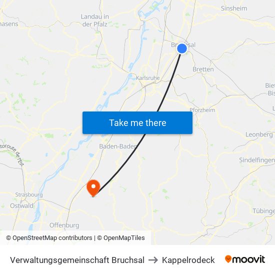 Verwaltungsgemeinschaft Bruchsal to Kappelrodeck map