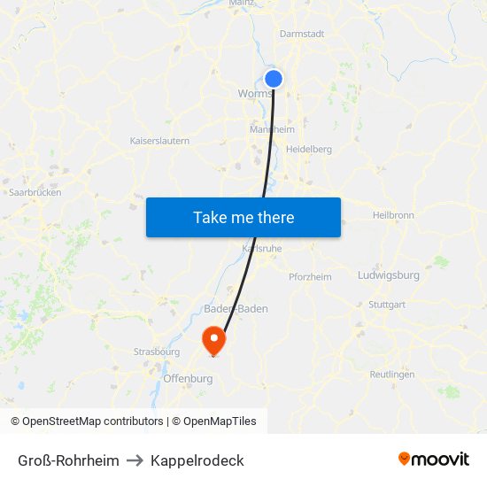 Groß-Rohrheim to Kappelrodeck map