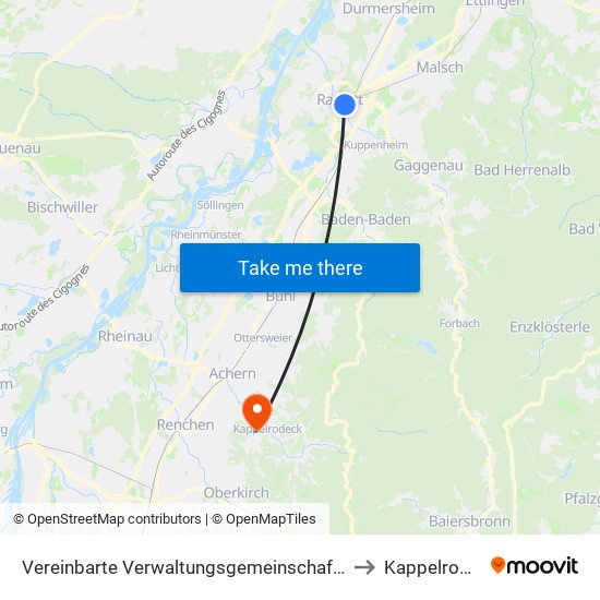 Vereinbarte Verwaltungsgemeinschaft Rastatt to Kappelrodeck map