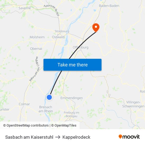 Sasbach am Kaiserstuhl to Kappelrodeck map