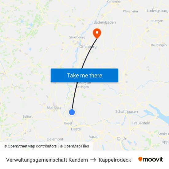 Verwaltungsgemeinschaft Kandern to Kappelrodeck map