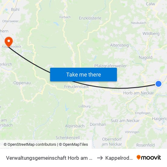 Verwaltungsgemeinschaft Horb am Neckar to Kappelrodeck map