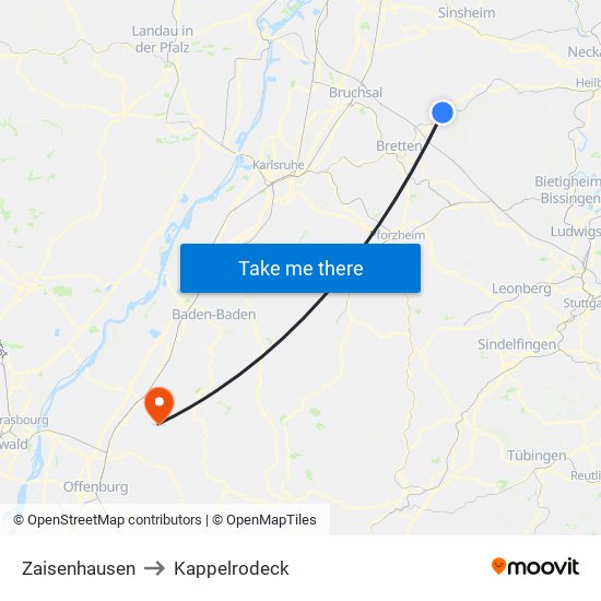 Zaisenhausen to Kappelrodeck map