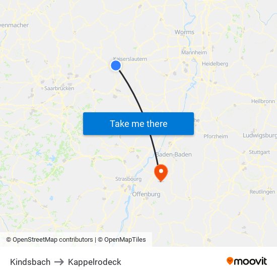 Kindsbach to Kappelrodeck map