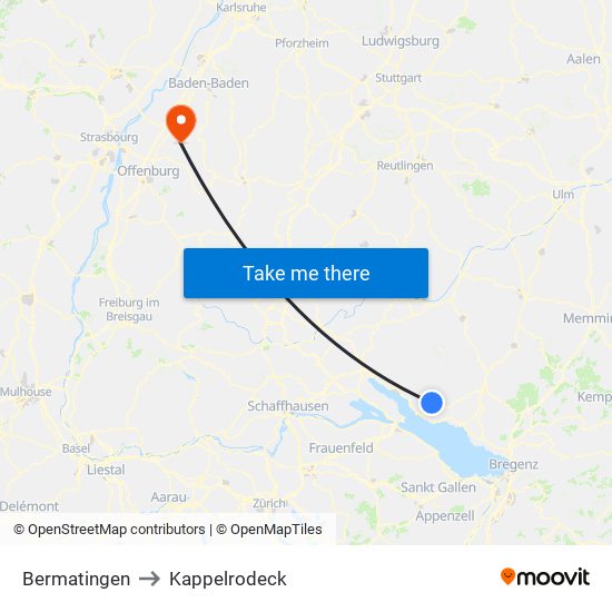 Bermatingen to Kappelrodeck map