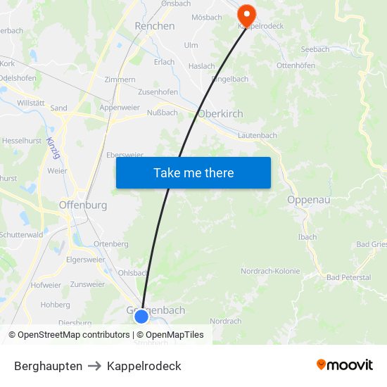 Berghaupten to Kappelrodeck map