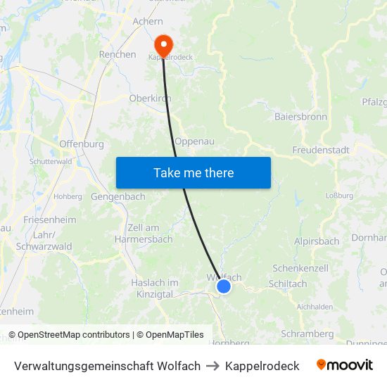 Verwaltungsgemeinschaft Wolfach to Kappelrodeck map