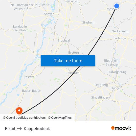 Elztal to Kappelrodeck map