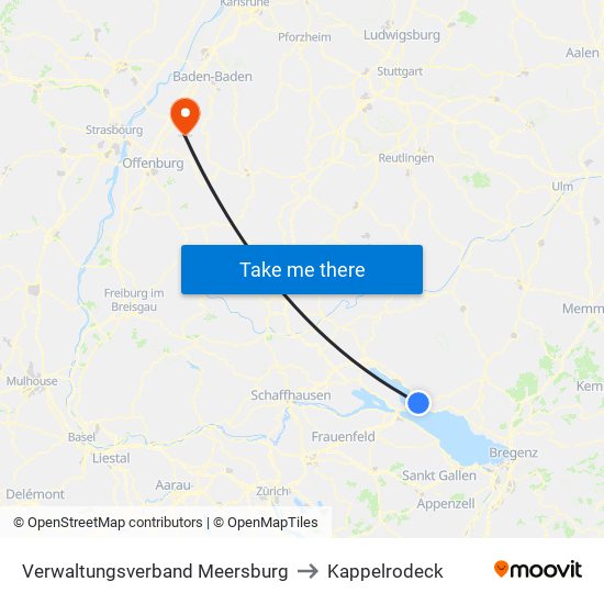 Verwaltungsverband Meersburg to Kappelrodeck map