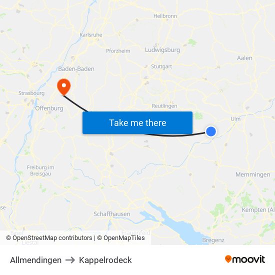 Allmendingen to Kappelrodeck map