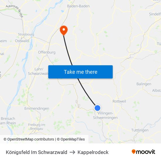 Königsfeld Im Schwarzwald to Kappelrodeck map