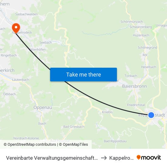 Vereinbarte Verwaltungsgemeinschaft Freudenstadt to Kappelrodeck map