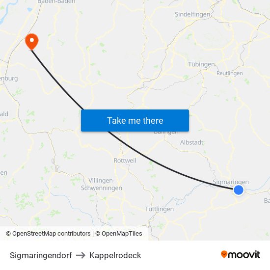 Sigmaringendorf to Kappelrodeck map