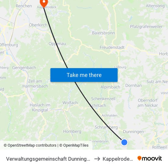 Verwaltungsgemeinschaft Dunningen to Kappelrodeck map