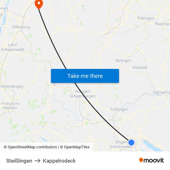 Steißlingen to Kappelrodeck map