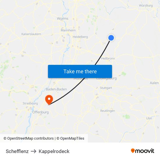 Schefflenz to Kappelrodeck map