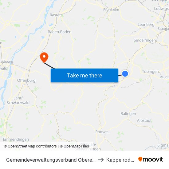 Gemeindeverwaltungsverband Oberes Gäu to Kappelrodeck map