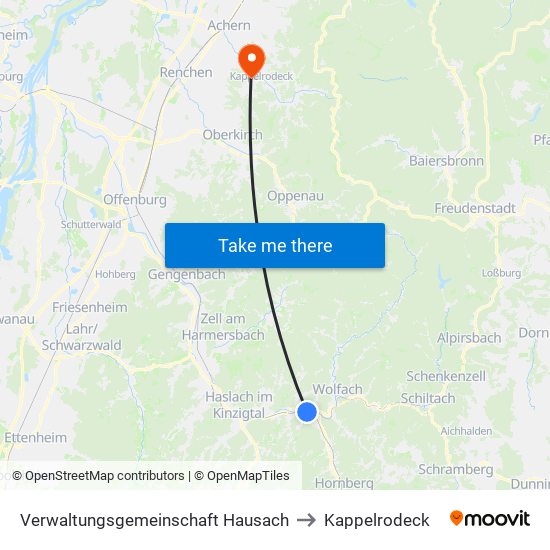 Verwaltungsgemeinschaft Hausach to Kappelrodeck map