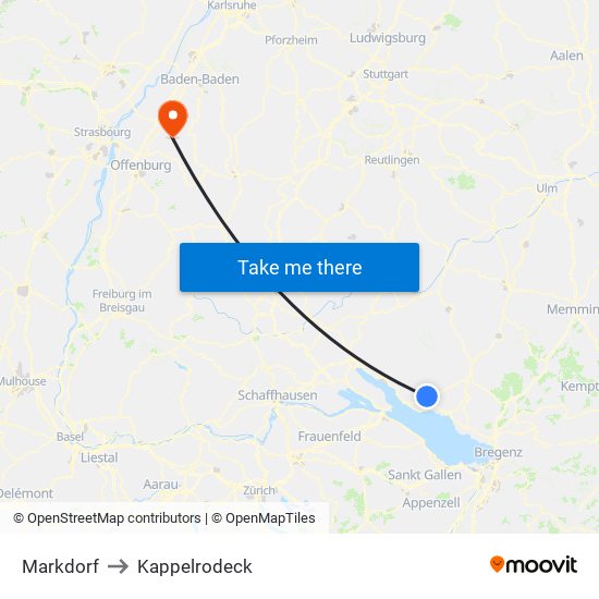 Markdorf to Kappelrodeck map