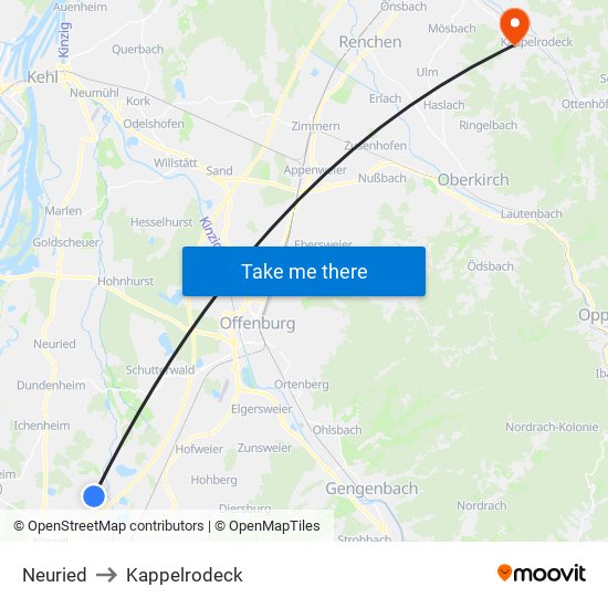 Neuried to Kappelrodeck map