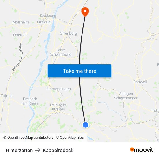 Hinterzarten to Kappelrodeck map