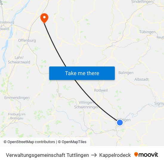 Verwaltungsgemeinschaft Tuttlingen to Kappelrodeck map