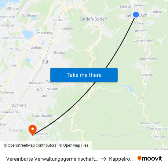 Vereinbarte Verwaltungsgemeinschaft Gernsbach to Kappelrodeck map