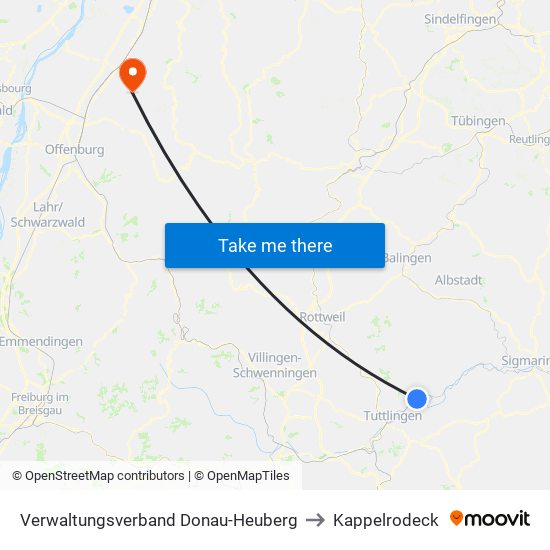 Verwaltungsverband Donau-Heuberg to Kappelrodeck map