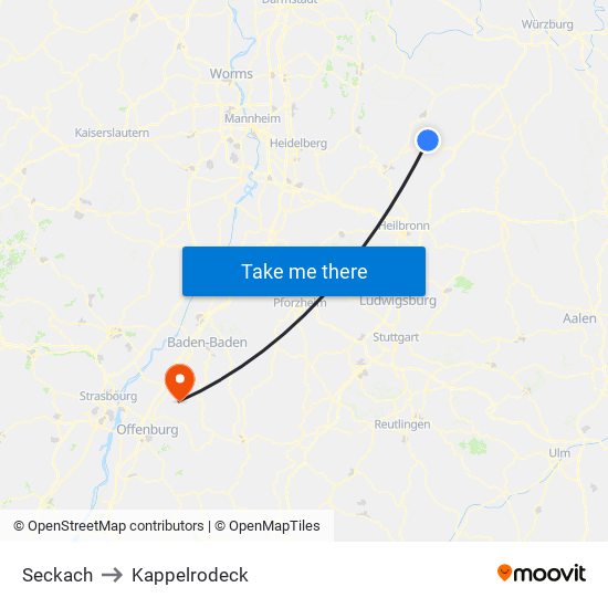 Seckach to Kappelrodeck map