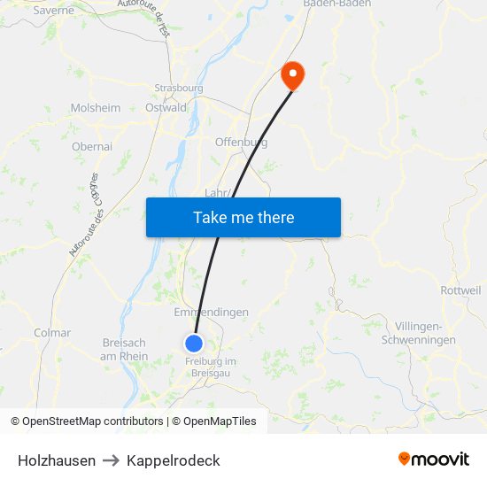 Holzhausen to Kappelrodeck map