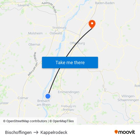 Bischoffingen to Kappelrodeck map