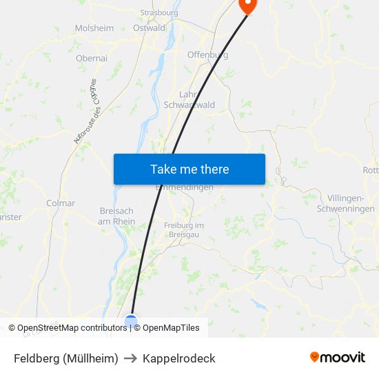 Feldberg (Müllheim) to Kappelrodeck map