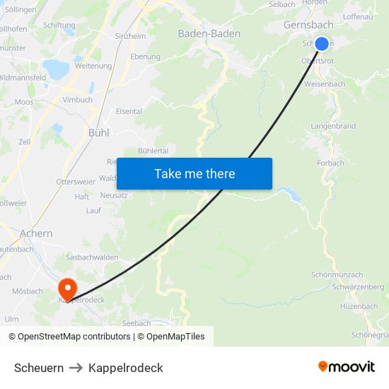 Scheuern to Kappelrodeck map