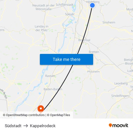 Südstadt to Kappelrodeck map